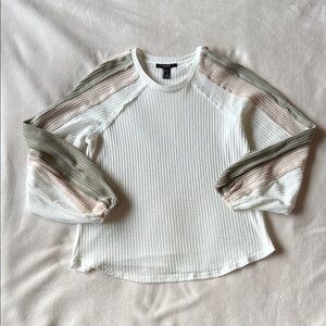 Forever 21 White Ribbed Long Sleeve Tee